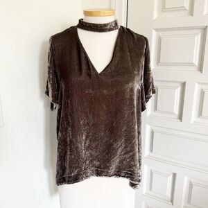 Madewell Velvet Top Short Sleeve Blouse Shirt Brown Gray Large